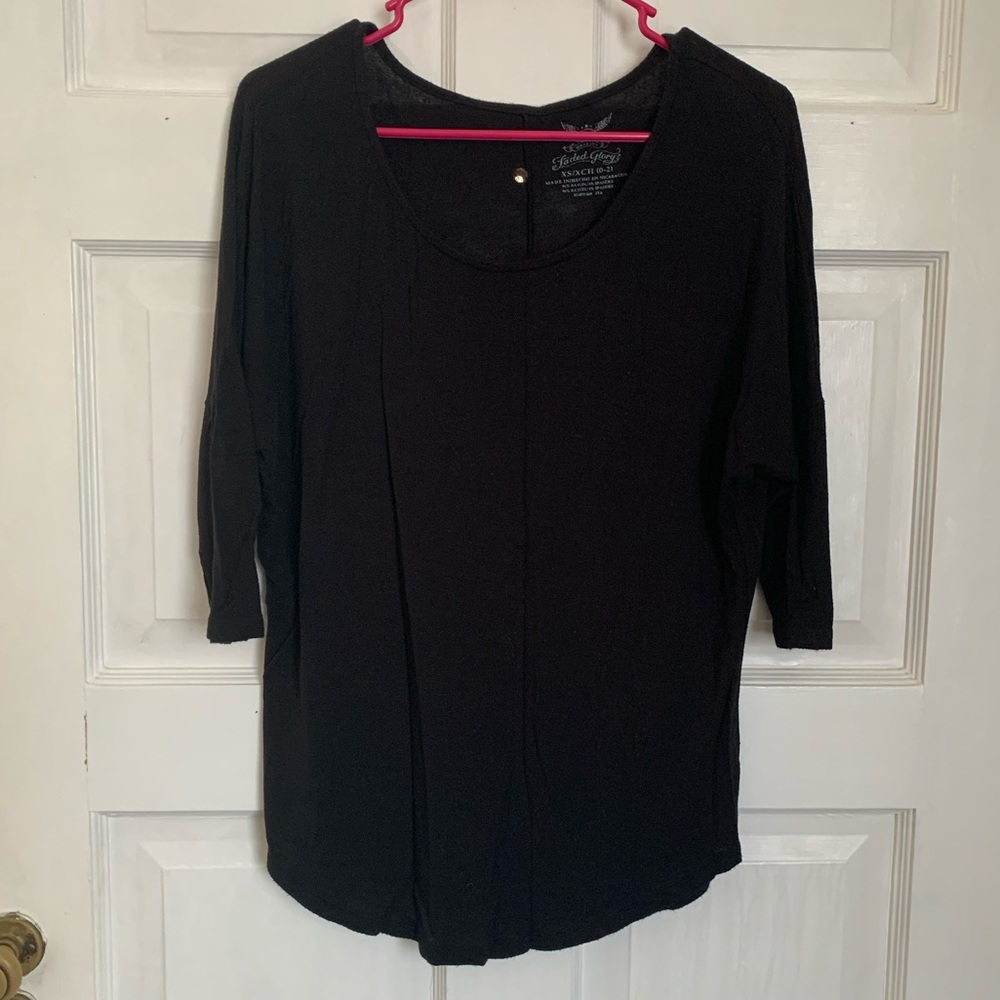 Faded Glory XS Black 3/4 sleeve Scoop Neck Blouse
